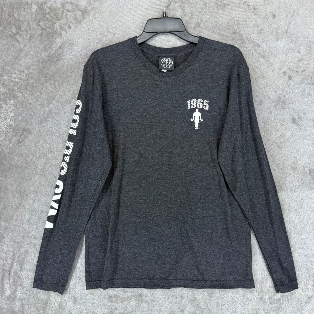 Golds Gym Mens Long Sleeve Graphic T-Shirt Gray 1965 Bodybuilding Logo Size M